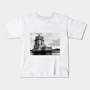 Tower of Belem Black and White, Lisbon, Portugal Kids T-Shirt